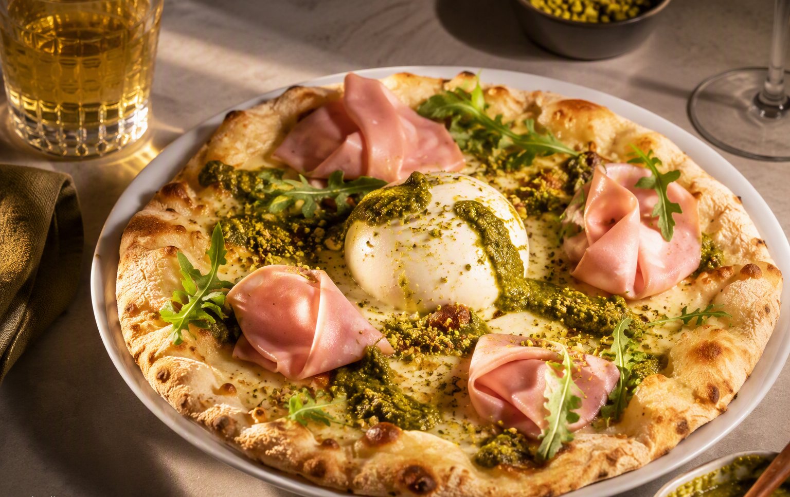 Pizza con burrata y mortadella en New Little Italy, Almuñécar
