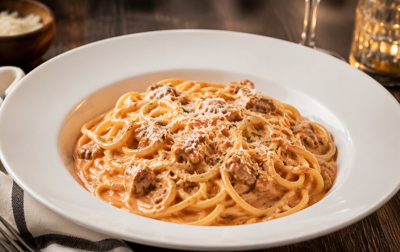 Linguine en salsa rosa, pasta fresca de New Little Italy