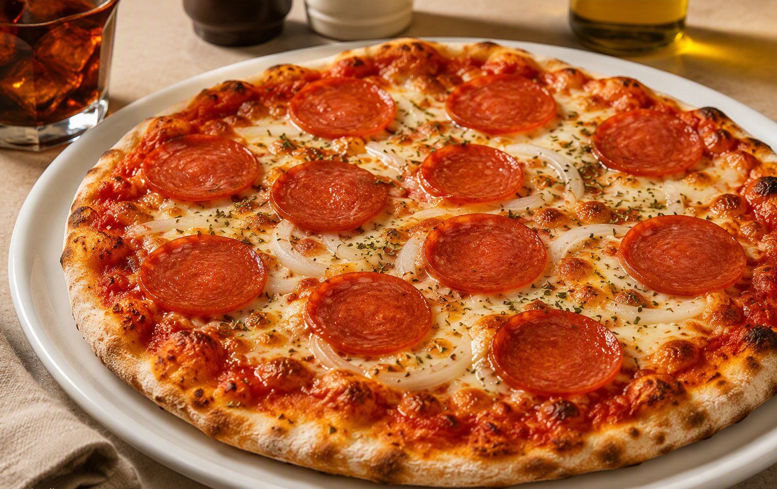 Pizza New Little, la pizza de la casa de New Little Italy, salida del horno italiano